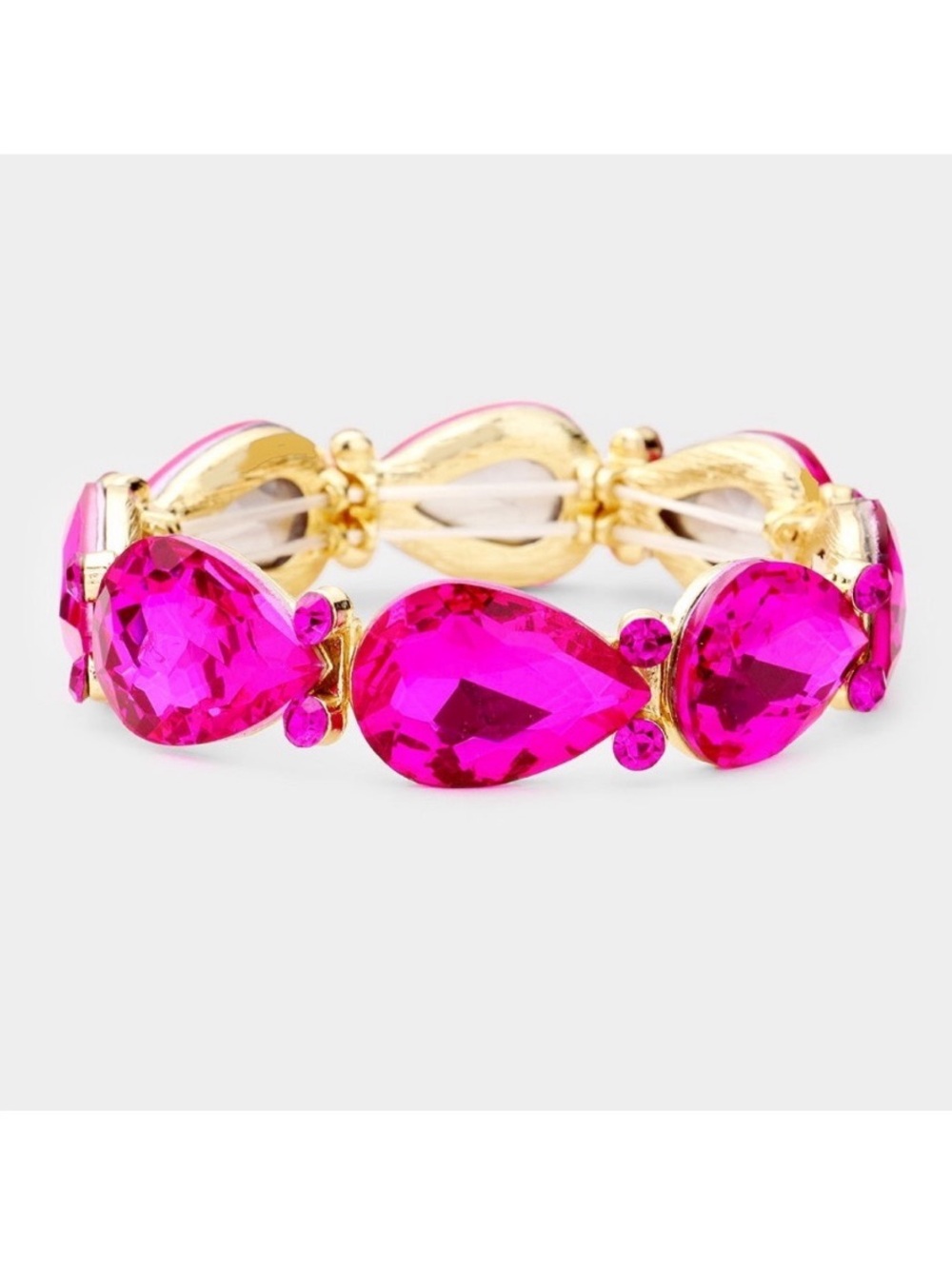 Fuchsia crystal teardrop stretch bracelet